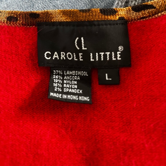 Carole Little Red Lambswool & Angora w/ Cheetah Print Tank Top sz Large - Picture 4 of 8